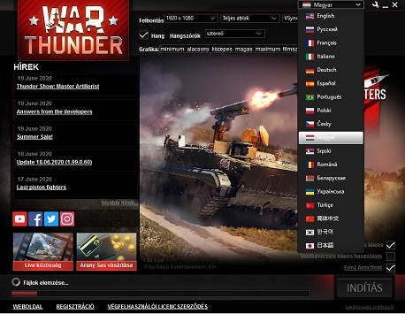 War Thunder game launcher - language selection